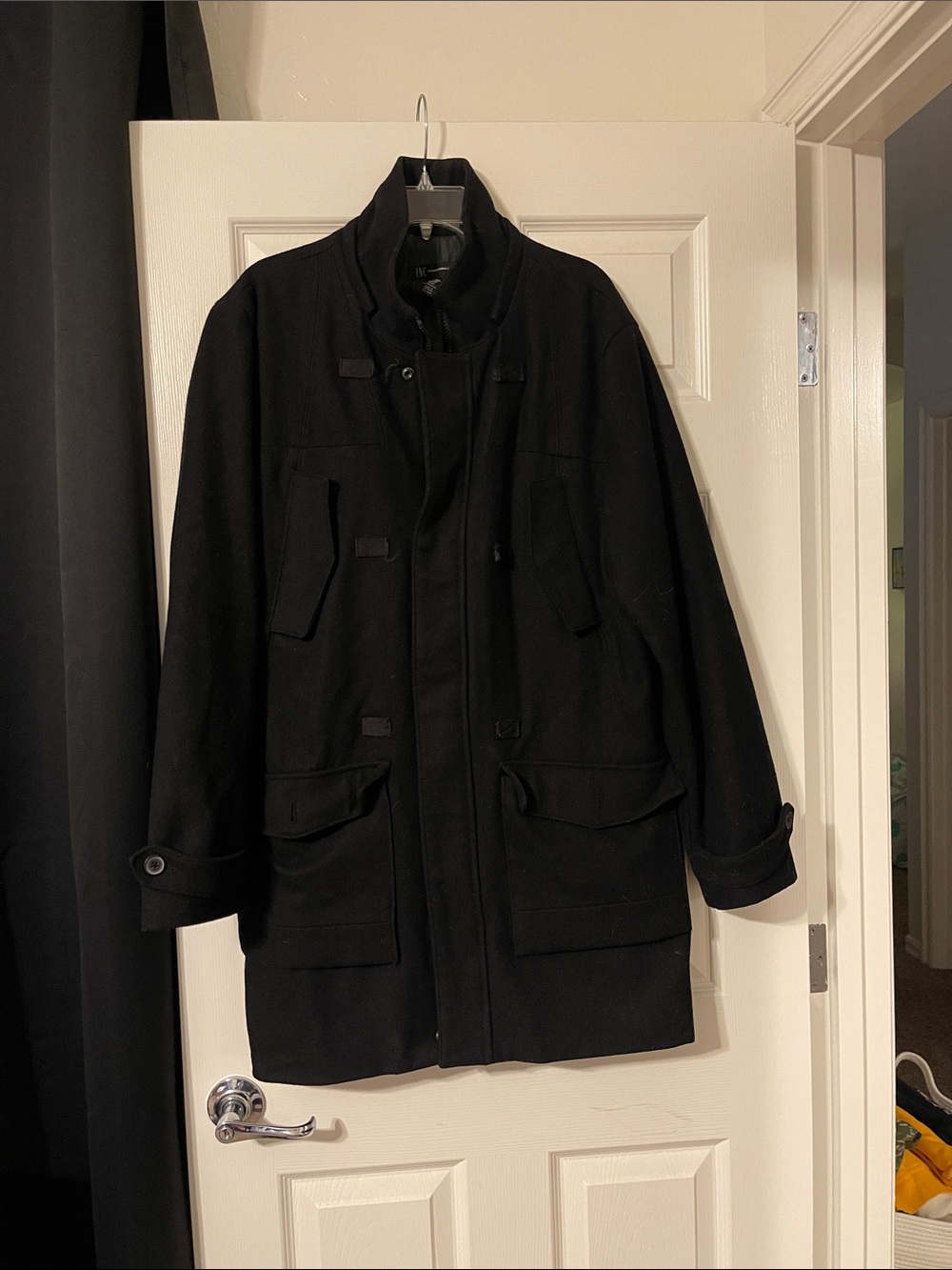 INC International Concepts Black Pea Coat with High Collar